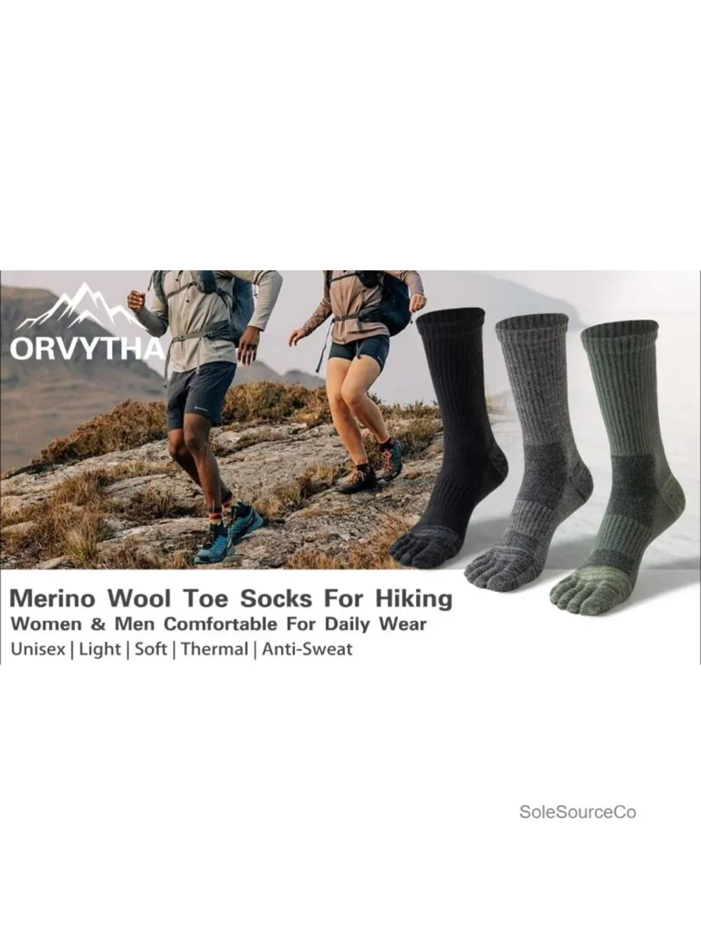 Merino Wool Toe Socks for Hiking Men Women, Crew Five Finger Socks